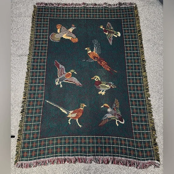 Goodwin Weavers Pheasants & Ducks Tapestry Woven Blanket made in the USA! VTG! - Picture 1 of 16